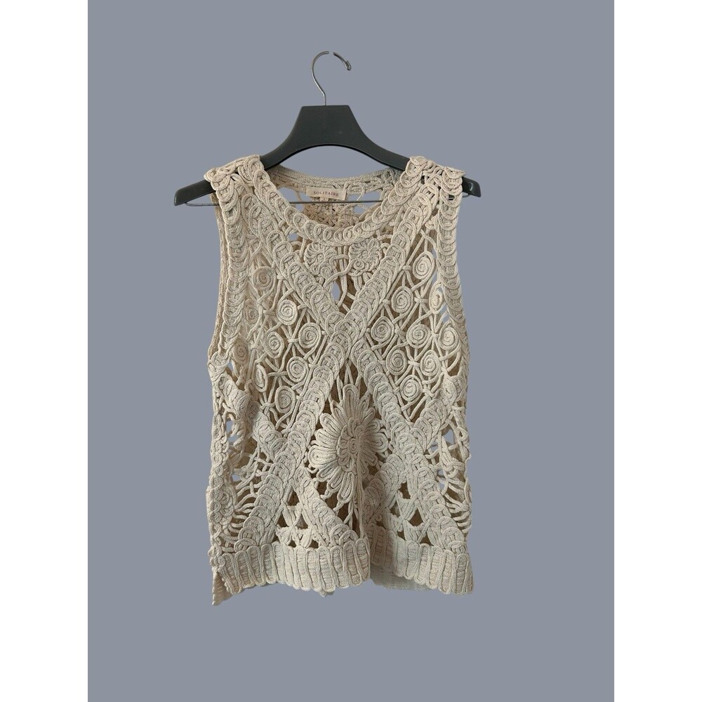 VGC Solitaire boho crochet vest layered festival neutral SZ Large